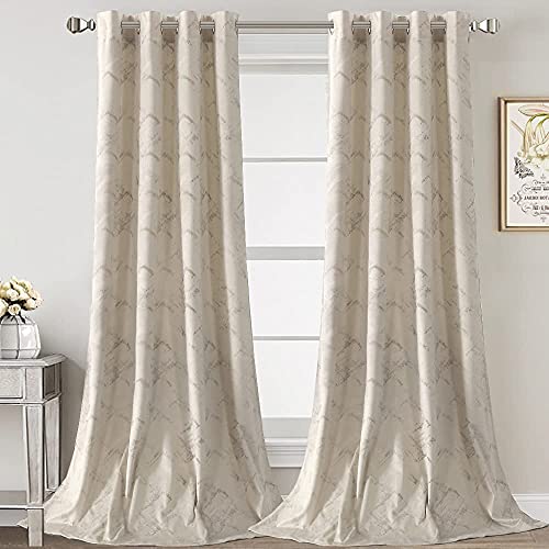 Luxury Velvet Curtains 108 Inches Long Thermal Insulated Blackout Curtains for Bedroom Foil Print Thick Soft Velvet Grommet Curtain Drapes for Living Room Vintage Home Decor, 2 Panels, Ivory