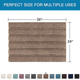 Bath Mats for Bathroom Non Slip Extra Thick Chenille Striped Bath Rug 24" x 36" Absorbent Non Skid Fluffy Soft Shaggy Rugs Washable Dry Fast Plush Mats for Indoor, Bath Room, Tub - Taupe Brown