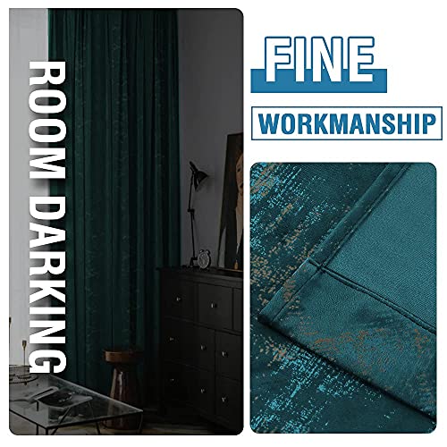 Luxury Velvet Curtains 95 Inches Long Thermal Insulated Blackout Curtains for Bedroom Foil Print Thick Soft Velvet Grommet Curtain Drapes for Living Room Vintage Home Decor, 2 Panels, Teal