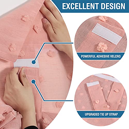 Linen Blended French Door Curtain Light Filtering French Door Blinds Privacy Tricia Window Covering Shade for Patio Door/Sidelight Door Tie Up Door Curtain, 26 x 68 Inch, 1 Panel, Pompom - Coral Pink