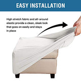 Square Ottoman Covers Ottoman Slipcovers Folding Storage Stool Furniture Protector Form Fit with Elastic Bottom, Stretch High Spandex Small Checks Jacquard Fabric(Medium,Off White)