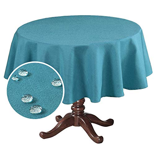 Linen Textured Table Cloths Round 70 Inch Premium Solid Tablecloth Spill-Proof Waterproof Table Cover for Dining Buffet Feature Extra Soft and Thick Fabric Wrinkle Free, Teal