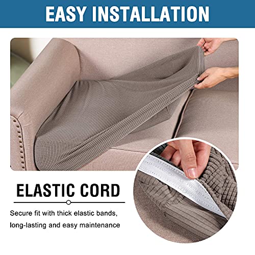 H.VERSAILTEX Super Stretch Individual Seat Cushion Covers Sofa Covers Couch Cushion Covers Slipcovers Featuring Thick Jacquard Textured Twill Fabric (3 Piece XL Sofa Cushion Covers, Taupe)