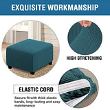 H.VERSAILTEX Square Ottoman Covers Ottoman Slipcovers Folding Storage Stool Furniture Protector Form Fit with Elastic Bottom, Stretch High Spandex Small Checks Jacquard Fabric(Medium,Deep Teal)