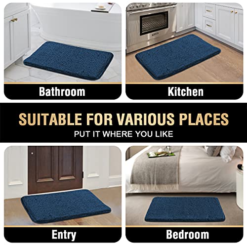 Bathroom Rug Tufted Bath Rug Bath Mat Non Slip Area Rug 17" x 24" Extra Soft Thick Absorbent Shaggy Kitchen Rug Indoor Mat Washable Microfiber Bath Mat for Bathroom Living Room Fast Dry - Navy