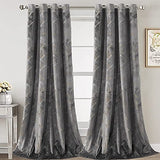 Luxury Velvet Curtains 108 Inches Long Thermal Insulated Blackout Curtains for Bedroom Foil Print Thick Soft Velvet Grommet Curtain Drapes for Living Room Vintage Home Decor, 2 Panels, Grey