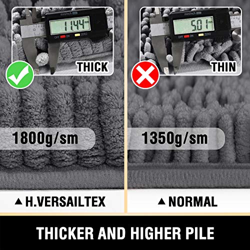 Bathroom Rugs Bath Mats for Bathroom Non Slip Luxury Chenille Bathroom Rugs Extra Soft Absorbent Shaggy Bathroom Mat Rugs Washable Fast Dry Bathroom Rugs Sets 2 Piece (Grey, 24" x 36"/20" x 32")