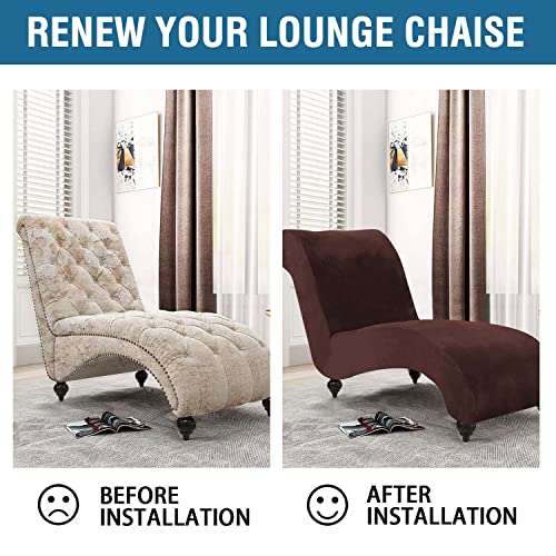 Chaise Lounge Cover Velvet Chaise Lounge Couch Cover High Stretch Chaise Lounge Slipcover Luxury Lounge Chair Cover for Living Room Soft Furniture Protector for Dog, Machine Washable, Chocolate