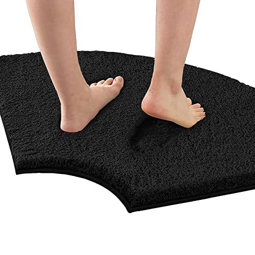 H.VERSAILTEX Toilet Rug Toilet Mats for Bathroom Curved Bath Mat Non Slip Corner Bath Rug Carpet for Toilet Extra Soft Thick Absorbent Contour Toilet Mat Washable, 20 x 38.5 inch - Black