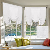 H.VERSAILTEX Tie Up Linen Curtains 63 Inch Length Nature Linen Textured Privacy Curtain Multi Hanging Ways Shade Balloon Window Shade Rod Pocket Casual Curtain - 42x63 - 2 Panels, Pure White