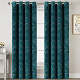 Luxury Velvet Curtains 95 Inches Long Thermal Insulated Blackout Curtains for Bedroom Foil Print Thick Soft Velvet Grommet Curtain Drapes for Living Room Vintage Home Decor, 2 Panels, Teal