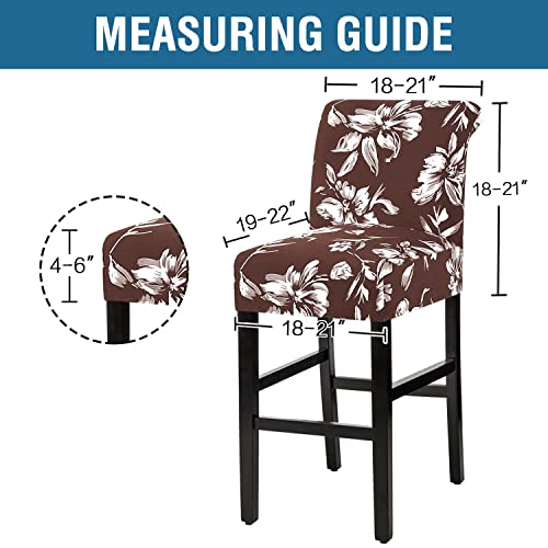 H.VERSAILTEX Stretch Bar Stool Cover Set of 2 Pub Counter Stool Chair Slipcover for Dining Room Cafe Height Side Chairs Feature Modern Floral Printed Design, Chocolate