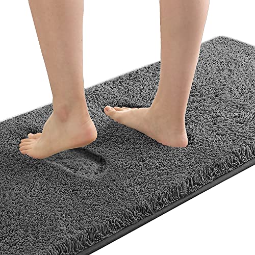 Bathroom Rug Tufted Bath Rug Bath Mat Non Slip Runner Rug 47" x 17" Extra Soft Thick Absorbent Shaggy Kitchen Rug Indoor Mat Washable Microfiber Bath Mat for Bathroom Living Room Fast Dry - Grey