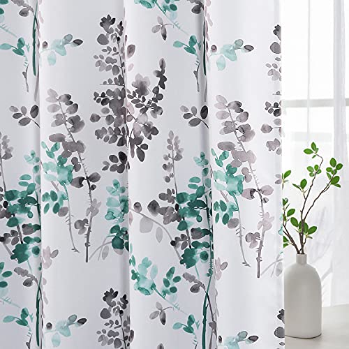H.VERSAILTEX Blackout Curtains for Living Room Darkening Thermal Insulated Panels 45 Inch Long Light Blocking Gromment Curtains/Drapes, Grey and Turquoise Vintage Classical Floral Printing, 2 Panels