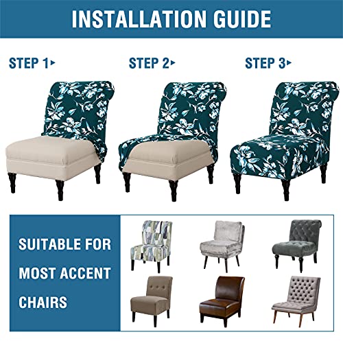 Armless Chair Slipcover High Stretch Accent Chair Cover Removable Chair Cover for Living Room Modern Furniture Protector with Elastic Bottom Thick Bouncy Modern Style, Machine Washable, Dark Teal