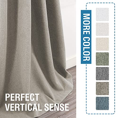 100% Blackout Linen Curtains 96 inches Long Thermal Curtains for Living Room Textured Burlap Curtains with Double Face Linen Grommet Soundproof Bedroom Curtains 52 x 96 Inch, 2 Panels - Taupe