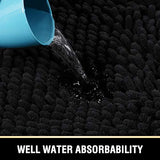 Bathroom Rugs Bath Mats for Bathroom Non Slip Luxury Chenille Bathroom Rugs Extra Soft Absorbent Shaggy Bathroom Mat Rugs Washable Fast Dry Bathroom Rugs Sets 2 Piece (Black, 20" x 32"/17" x 24")