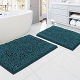 Bathroom Rugs Bath Mats for Bathroom Non Slip Luxury Chenille Bathroom Rugs Extra Soft Absorbent Shaggy Bathroom Mat Rugs Washable Fast Dry Bathroom Rugs Sets 2 Piece (Dark Teal, 20" x 32"/17" x 24")