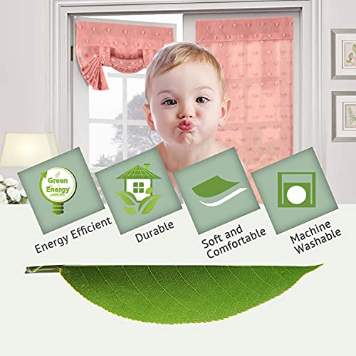 Linen Blended French Door Curtain Light Filtering French Door Blinds Privacy Tricia Window Covering Shade for Patio Door/Sidelight Door Tie Up Door Curtain, 26 x 68 Inch, 1 Panel, Pompom - Coral Pink
