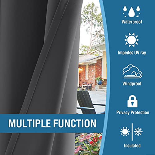 H.VERSAILTEX Indoor Outdoor Curtains for Patio Waterproof Stainless Steel Silver Grommet Thermal Insulated Blackout Outdoor Drapes for Deck/Gazebo, Charcoal Gray, 52x108 Inch, 1 Panel