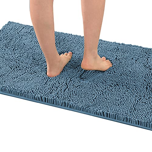 H.VERSAILTEX Bath Mat Bath Rug for Bathroom Luxury Chenille Bathroom Rug Mat Extra Soft and Absorbent Microfiber Shaggy Rugs Non Slip Rug Quick Dry Bath Mat Washable, 24 x 47 Inches, Stone Blue