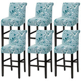 H.VERSAILTEX Stretch Bar Stool Cover Set of 6 Pub Counter Stool Chair Slipcover for Dining Room Cafe Height Side Chairs Feature Modern Floral Printed Design, Aqua