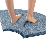 H.VERSAILTEX Toilet Rug Toilet Mats for Bathroom Curved Bath Mat Non Slip Corner Bath Rug Carpet for Toilet Extra Soft Thick Absorbent Contour Toilet Mat Washable, 20 x 38.5 inch - Stone Blue