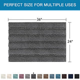 Bath Mats for Bathroom Non Slip Extra Thick Chenille Striped Bath Rug 24" x 36" Absorbent Non Skid Fluffy Soft Shaggy Rugs Washable Dry Fast Plush Mats for Indoor, Bath Room, Tub - Grey
