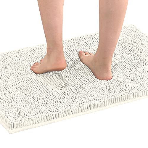 H.VERSAILTEX Bath Mat Bath Rug for Bathroom Luxury Chenille Bathroom Rug Mat Extra Soft and Absorbent Microfiber Shaggy Rugs Non Slip Rug Quick Dry Bath Mat Washable, 17 x 24 Inches, Ivory