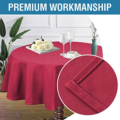 Linen Textured Table Cloths Round 70 Inch Premium Solid Tablecloth Spill-Proof Waterproof Table Cover for Dining Buffet Feature Extra Soft and Thick Fabric Wrinkle Free, Cardinal Red