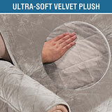 Thick Velvet Quilted Recliner Covers for Recliner Chair Covers Reclining Chair Slipcover Recliner Couch Cover with Non Slip Backing and Wider Elastic Strap (Checked - 79" x 68"- Taupe)