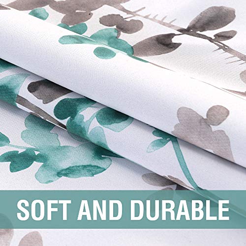 H.VERSAILTEX Blackout Kitchen Curtains Room Darkening Curtains Rod Pocket, Half Window Tier Curtains for Café, Laundry, Bedroom Grey and Turquoise Classical Floral Printing (Each 32"x 36", 2 Panels)