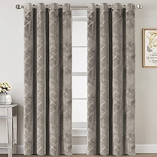 Luxury Velvet Curtains 95 Inches Long Thermal Insulated Blackout Curtains for Bedroom Foil Print Thick Soft Velvet Grommet Curtain Drapes for Living Room Vintage Home Decor, 2 Panels, Taupe