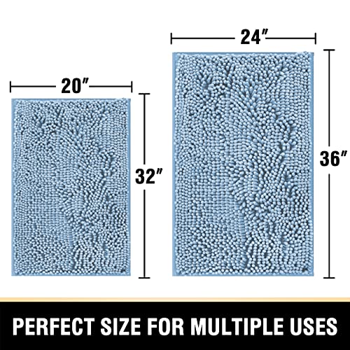 Bathroom Rugs Bath Mats for Bathroom Non Slip Luxury Chenille Bathroom Rugs Extra Soft Absorbent Shaggy Bathroom Mat Rugs Washable Fast Dry Bathroom Rugs Sets 2 Piece (Cool Blue, 24" x 36"/20" x 32")
