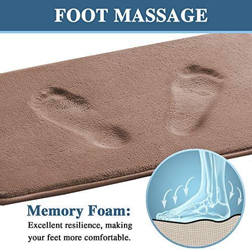 Kitchen Mat Set of 2 Memory Foam Set Bathroom Rug Set Flannel Velvety Bath Mat Luxury Extra Soft and Absorbent Non Slip Rugs for Kitchen/Bathroom Washable(47"x 17"/ 17"x 24", Taupe)