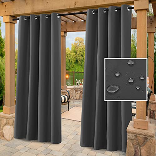 H.VERSAILTEX Indoor Outdoor Curtains for Patio Waterproof Stainless Steel Silver Grommet Thermal Insulated Blackout Outdoor Drapes for Deck/Gazebo, Charcoal Gray, 52x108 Inch, 1 Panel