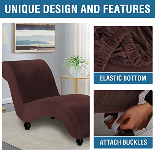 Chaise Lounge Cover Velvet Chaise Lounge Couch Cover High Stretch Chaise Lounge Slipcover Luxury Lounge Chair Cover for Living Room Soft Furniture Protector for Dog, Machine Washable, Chocolate