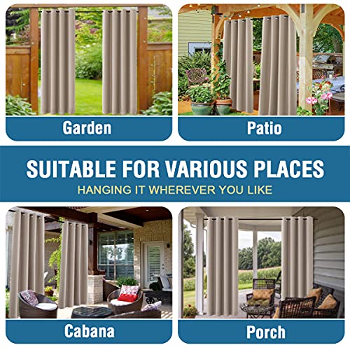 H.VERSAILTEX Indoor Outdoor Curtains for Patio Waterproof Stainless Steel Silver Grommet Thermal Insulated Blackout Outdoor Drapes for Deck/Gazebo, Natural, 52x95 Inch, 1 Panel