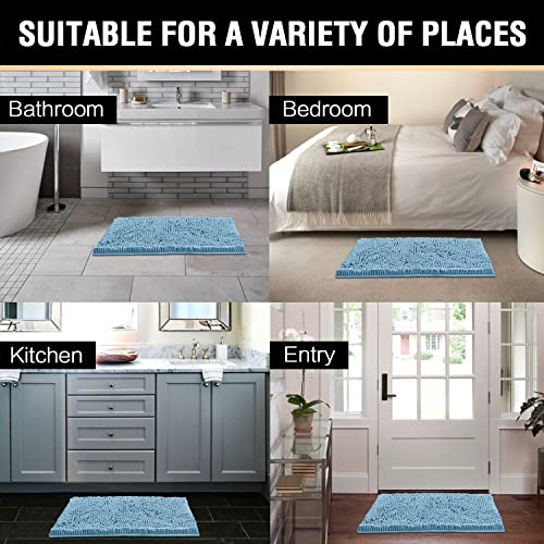 Microfiber Bath Rugs Chenille Floor Mat Ultra Soft Washable Bathroom Dry Fast Water Absorbent Bedroom Area Rugs, 17 x 24 - Inch, Sky Blue