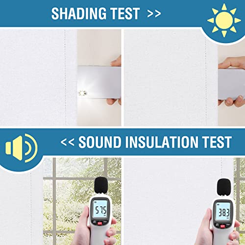 100% Blackout Linen Curtains 63 inches Long Thermal Curtains for Living Room Textured Burlap Curtains with Double Face Linen Grommet Soundproof Bedroom Curtains 52 x 63 Inch, 2 Panels - White