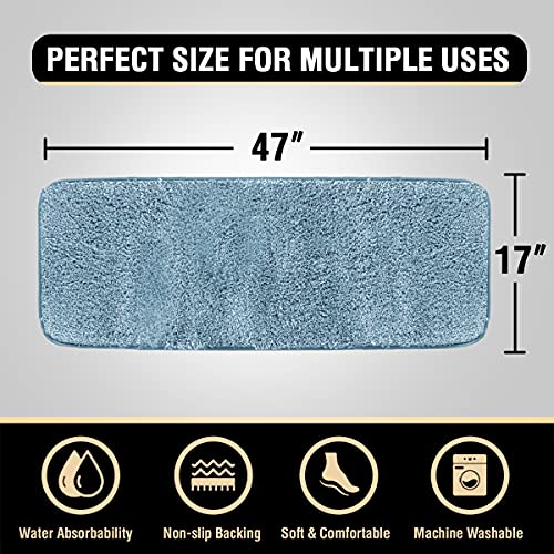 Bathroom Rug Tufted Bath Rug Bath Mat Non Slip Runner Rug 47" x 17" Extra Soft Thick Absorbent Shaggy Kitchen Rug Indoor Mat Washable Microfiber Bath Mat for Bathroom Living Room Fast Dry - Canal Blue