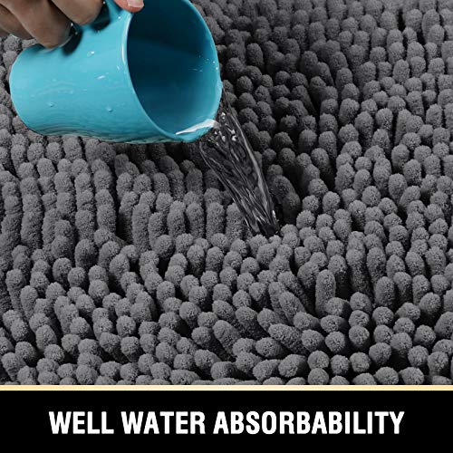 Bathroom Rugs Bath Mats for Bathroom Non Slip Luxury Chenille Bathroom Rugs Extra Soft Absorbent Shaggy Bathroom Mat Rugs Washable Fast Dry Bathroom Rugs Sets 2 Piece (Grey, 24" x 36"/20" x 32")