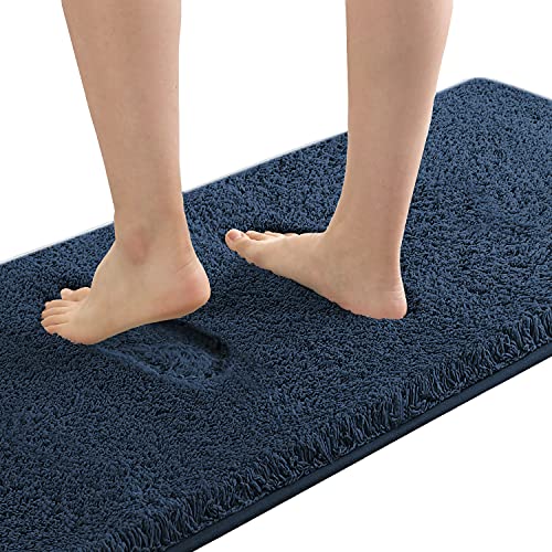 Bathroom Rug Tufted Bath Rug Bath Mat Non Slip Runner Rug 47" x 17" Extra Soft Thick Absorbent Shaggy Kitchen Rug Indoor Mat Washable Microfiber Bath Mat for Bathroom Living Room Fast Dry - Navy