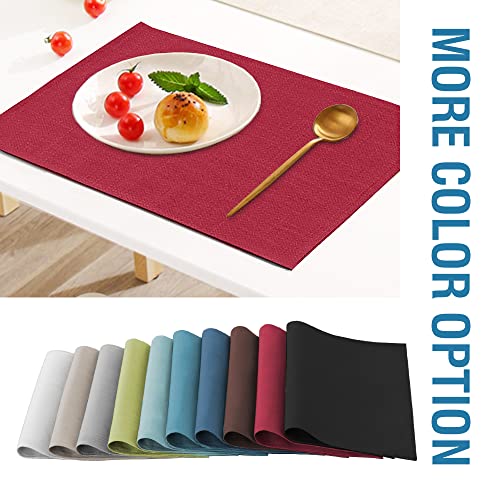 H.VERSAILTEX Linen Placemats Set of 6 Premium Solid Table Placemats for Dining Table Spill-Proof Waterproof Table Mats Heat-Resistant Kitchen Table Mats Washable, 12x18 inches, Cardinal Red