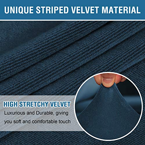 Thick Striped Velvet 4 Piece Stretch Sofa Covers Couch Covers for 3 Cushion Couch Sofa Slipcovers (Base Cover Plus 3 Large Cushion Covers) Feature Soft Stay in Place(3 Cushion: 96"-116", Navy)