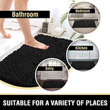 Bathroom Rugs Bath Mats for Bathroom Non Slip Luxury Chenille Bathroom Rugs Extra Soft Absorbent Shaggy Bathroom Mat Rugs Washable Fast Dry Bathroom Rugs Sets 2 Piece (Black, 20" x 32"/17" x 24")