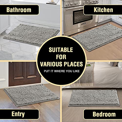 H.VERSAILTEX Bath Mat Bath Rug for Bathroom Luxury Chenille Bathroom Rug Mat Extra Soft and Absorbent Microfiber Shaggy Rugs Non Slip Rug Quick Dry Bath Mat Washable, 20 x 32 Inches, Dove Gray