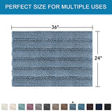 Bath Mats for Bathroom Non Slip Extra Thick Chenille Striped Bath Rug 24" x 36" Absorbent Non Skid Fluffy Soft Shaggy Rugs Washable Dry Fast Plush Mats for Indoor, Bath Room, Tub - Stone Blue