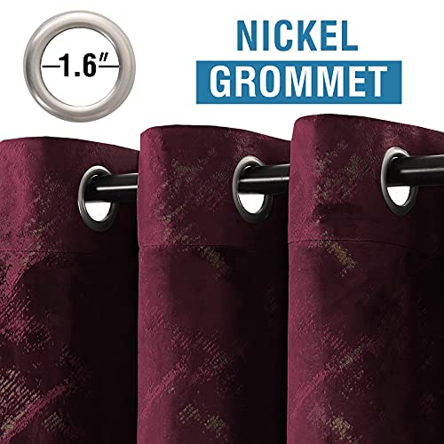 Luxury Velvet Curtains 108 Inches Long Thermal Insulated Blackout Curtains for Bedroom Foil Print Thick Soft Velvet Grommet Curtain Drapes for Living Room Vintage Home Decor, 2 Panels, Burgundy