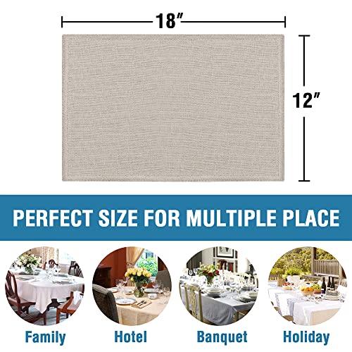 H.VERSAILTEX Linen Placemats Set of 4 Premium Solid Table Placemats for Dining Table Spill-Proof Waterproof Table Mats Heat-Resistant Kitchen Table Mats Washable, 12x18 inches, Taupe